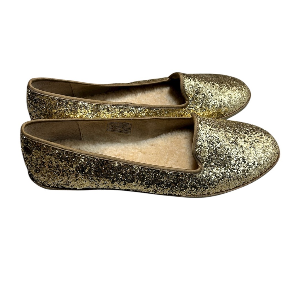 UGG Australia Alloway Gold Sparkly Flats With Genuine Sheepskin Lining Size 11 - Picture 3 of 7